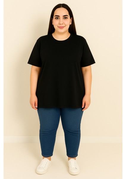 Kadın Büyük Beden Kısa Kollu Basic Oversize T-Shirt 1976-25