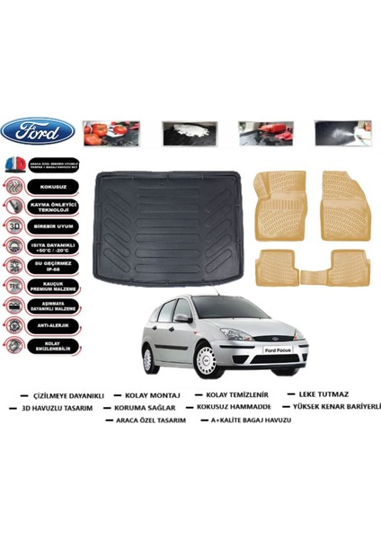 Ford Focus 1 Hb 1999 Model Bagaj Havuzu(Paspası)+Araca Özel Bej Paspas Takımı Flex