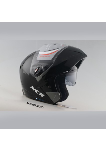 Çene Açılır Parlak Siyah Kask (Ece Belgeli) Sticker Hediyeli