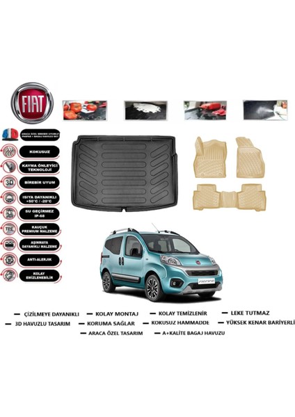Fiat Fiorino 2022 Model Plastik Zemin Bagaj Havuz Paspası+Araca Özel Bej Paspas Takımı Pro