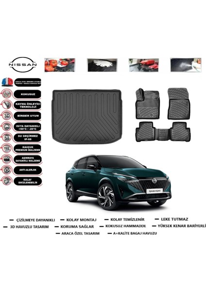 Nissan Qashqai 2025 Model Üst Bagaj Havuzu Araca Özel Paspas Takımı Flex