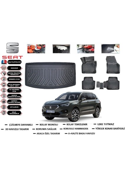 Seat Tarraco 2022 Model 7 Koltuk Bagaj Havuzu Araca Özel Paspas Takımı Flex