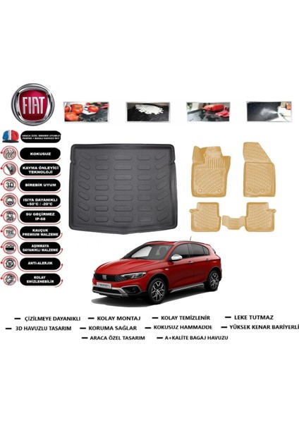 Fiat Egea Cross 2025 Model Stepneli Bagaj Havuzu+Araca Özel Bej Paspas Takımı Flex