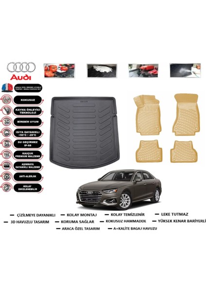Audi A4 2020 Model Bagaj Havuzu(Paspası)+Araca Özel Bej Paspas Takımı Flex