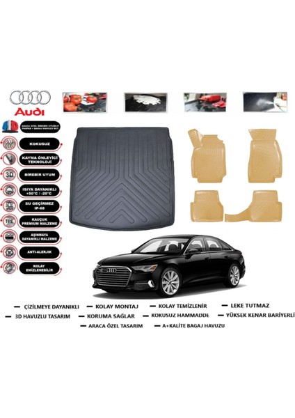 Audi A6 2025 Model Bagaj Havuzu(Paspası)+Araca Özel Bej Paspas Takımı Flex
