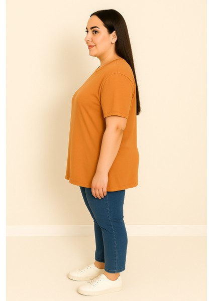 Kadın Büyük Beden Kısa Kollu Basic Oversize T-Shirt 1976-25