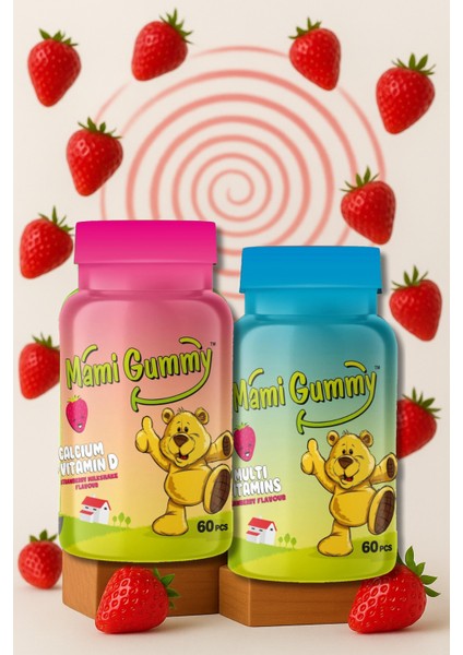 2'li Set Multivitamin (Çilek) - Kalsiyum & Vitamin D (Çilek)