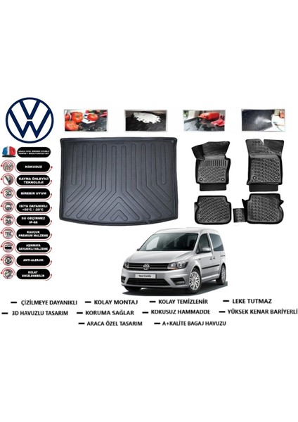 Volkswagen Caddy 2013 Model Bagaj Havuzu Araca Özel Paspas Takımı Flex