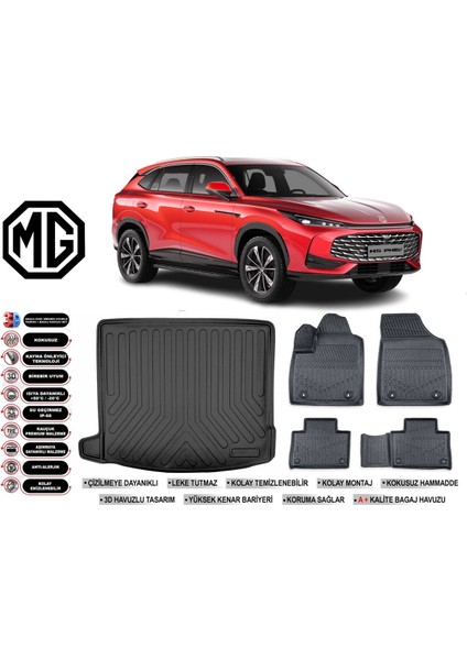 Mg Hs Hybrid Phev 2024 Model Bagaj Havuzu Araca Özel Siyah Extra Havuzlu Paspas Takımı
