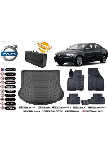 Volvo S40 2011 Model Bagaj Havuzu+4d Araca Özel Havuzlu Paspas Takımıı Rice