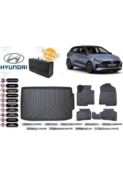 Hyundai I20 2020 Model Elite Plus Üst Bagaj Havuzu+4d Araca Özel Havuzlu Paspas Takımıı Rice