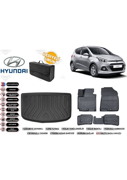 Hyundai I10 2017 Model Bagaj Havuzu+4d Araca Özel Havuzlu Paspas Takımıı Rice