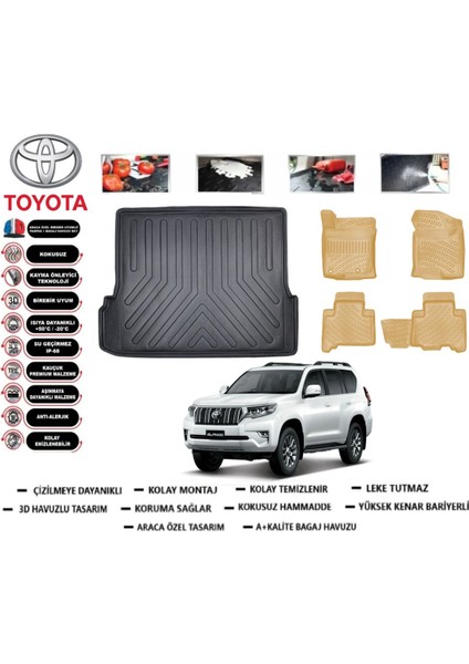Toyota Land Cruiser Prado J150 2017 Model Bagaj Havuzu(Paspası)+Araca Özel Bej Paspas Takımı Flex