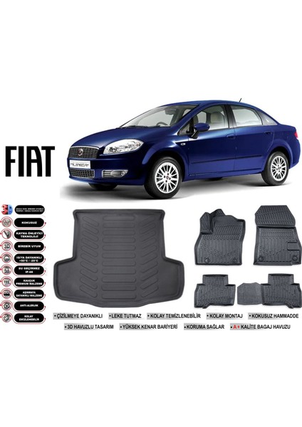 Fiat Linea 2013 Model Bagaj Havuzu Araca Özel Siyah Extra Havuzlu Paspas Takımı