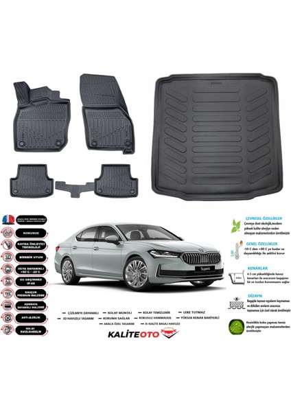Skoda Kodiaq 2016 Sonrası 3D Bagaj Havuzu+3d Araca Özel Paspas Takımı Pro Serisi