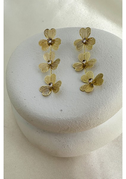 Tel Tek Taş Detay Yonca Sallantılı Çivi Küpe (6cm) fiyatları