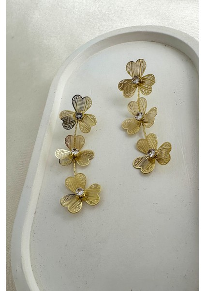 Tel Tek Taş Detay Yonca Sallantılı Çivi Küpe (6cm) modelleri