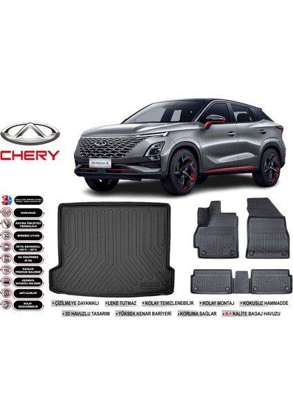 Chery Omoda 5 2025 Model Bagaj Havuzu Araca Özel Siyah Extra Havuzlu Paspas Takımı