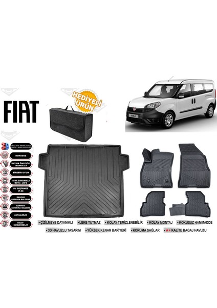 Fiat Doblo Maxi 2020 Model Bagaj Havuzu+4d Araca Özel Havuzlu Paspas Takımıı Rice