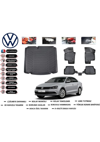 Volkswagen Jetta 2016 Model Cepsiz Bagaj Havuzu Araca Özel Paspas Takımı Prrox