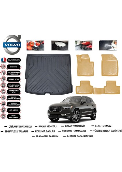 Volvo XC60 2022 Model Bagaj Havuzu(Paspası)+Araca Özel Bej Paspas Takımı Flex