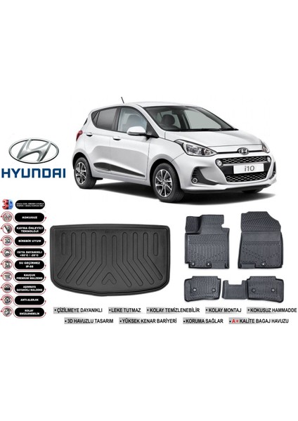 Hyundai I10 2016 Model Bagaj Havuzu Araca Özel Siyah Extra Havuzlu Paspas Takımı