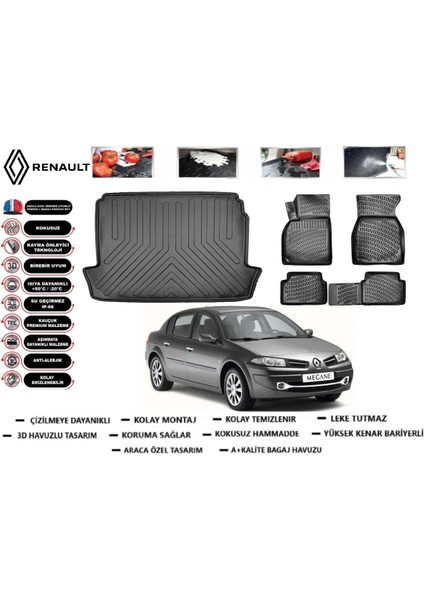 Renault Megane 2 Sedan 2003 Model Bagaj Havuzu Araca Özel Paspas Takımı Flex