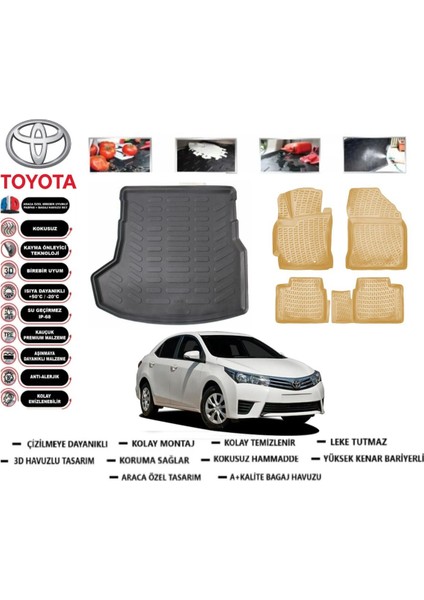 Toyota Corolla 2015 Model Bagaj Havuzu(Paspası)+Araca Özel Bej Paspas Takımı Flex