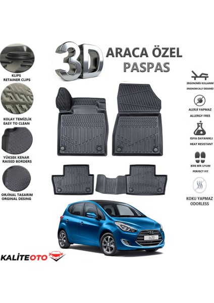 Hyundai İX20 2015 Model Tam Uyumlu Kokusuz 3D Havuzlu Paspas