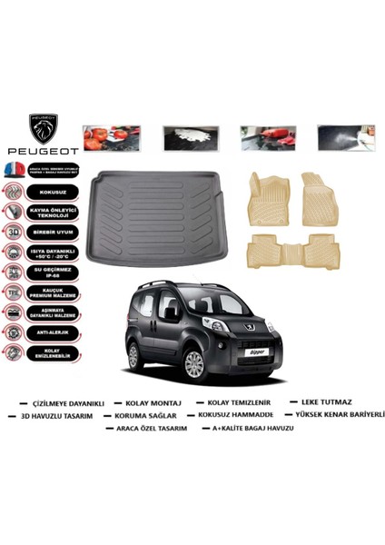 Peugeot Bipper 2014 Model Bagaj Havuzu(Paspası)+Araca Özel Bej Paspas Takımı Flex
