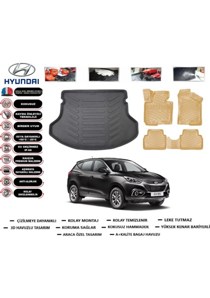 Hyundai IX35 2013 Model Bagaj Havuzu(Paspası)+Araca Özel Bej Paspas Takımı Flex