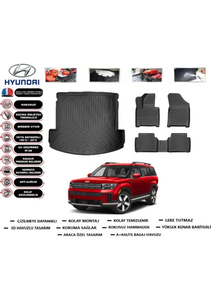 Hyundai Santafe Benzinli 2024 Model Bagaj Havuzu Araca Özel Paspas Takımı Flex