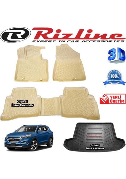 Hyundai Tucson 3D Havuzlu Bej Paspas + Siyah 3D Bagaj Havuzu 2015-2020 Arası Set