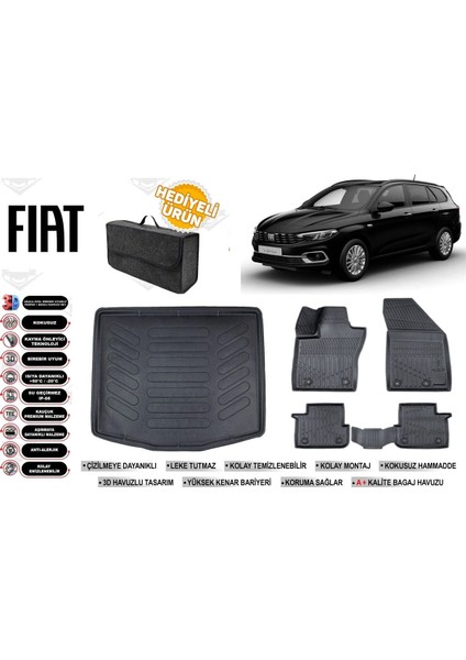 Fiat Egea Stw 2021 Model Alt Bagaj Havuzu+4d Araca Özel Havuzlu Paspas Takımıı Rice