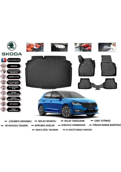 Skoda Fabia 2022 Model Bagaj Havuzu Araca Özel Paspas Takımı Flex