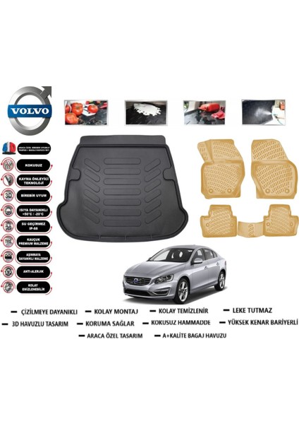 Volvo S60 2017 Model Bagaj Havuzu(Paspası)+Araca Özel Bej Paspas Takımı Flex