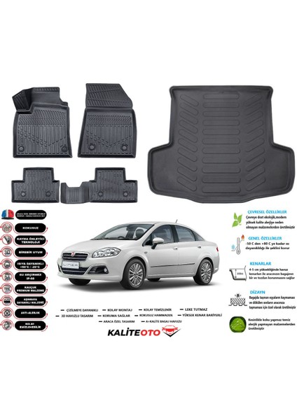 Fiat Linea 2013 Model Esnek Bagaj Havuzu Araca Özel Siyah Paspas Takımı