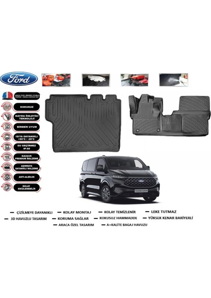 Ford Tourneo Custom 2022 Model Bagaj Havuzu Araca Özel Paspas Takımı Flex
