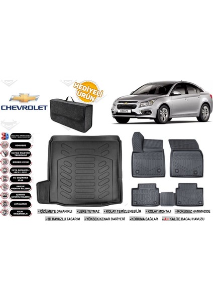 Cruze Sedan 2016 Tek Kulak 3D Bagaj Havuzu+4d Araca Özel Havuzlu Paspas Takımıı Rice