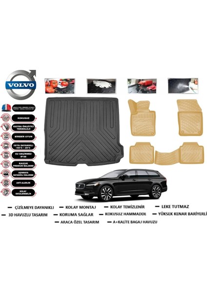 Volvo V90 2017 Model Bagaj Havuzu(Paspası)+Araca Özel Bej Paspas Takımı Flex