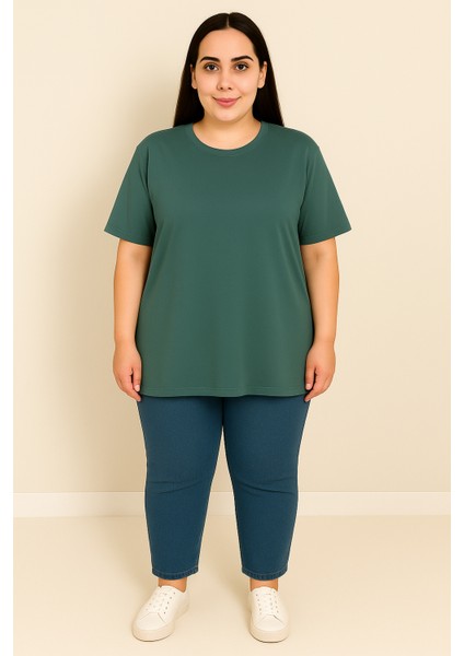 Kadın Büyük Beden Kısa Kollu Basic Oversize T-Shirt 1976-25