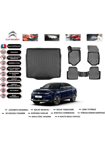 Citroen C4X Ince Stepne 2024 Model Bagaj Havuzu Araca Özel Paspas Takımı Flex
