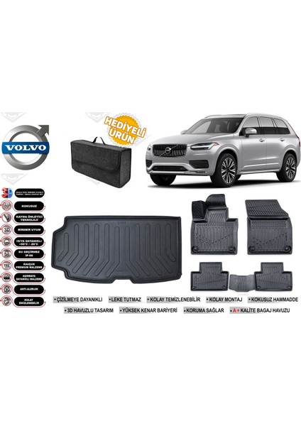 Volvo XC90 2024 Model 7 Koltuk Bagaj Havuzu+4d Araca Özel Havuzlu Paspas Takımıı Rice