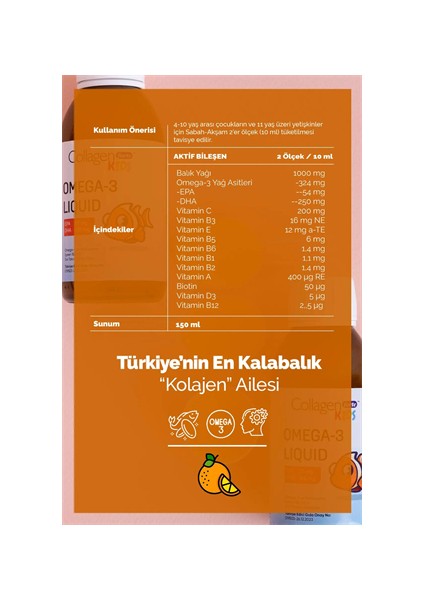 Çocuk Omega-3 Kids Liquid & Multivitamin 150 ml Çocuklar İçin Portakal Aromalı Sıvı Balık Yağı fırsatları