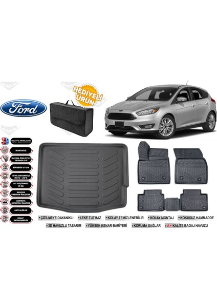 Focus Hatchback 2017 Model Bagaj Havuzu+4d Araca Özel Havuzlu Paspas Takımıı Rice