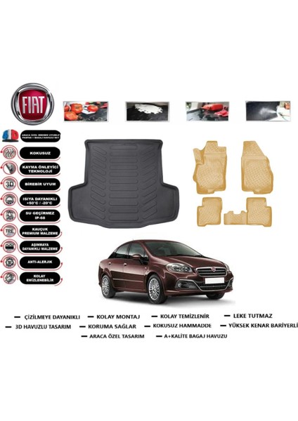 Fiat Linea 2013 Model Bagaj Havuzu(Paspası)+Araca Özel Bej Paspas Takımı Flex