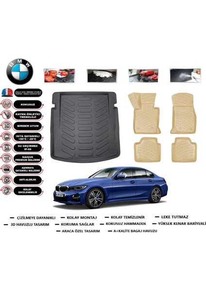 Bmw 3 Serisi F30 2018 Model Bagaj Havuzu(Paspası)+Araca Özel Bej Paspas Takımı Flex