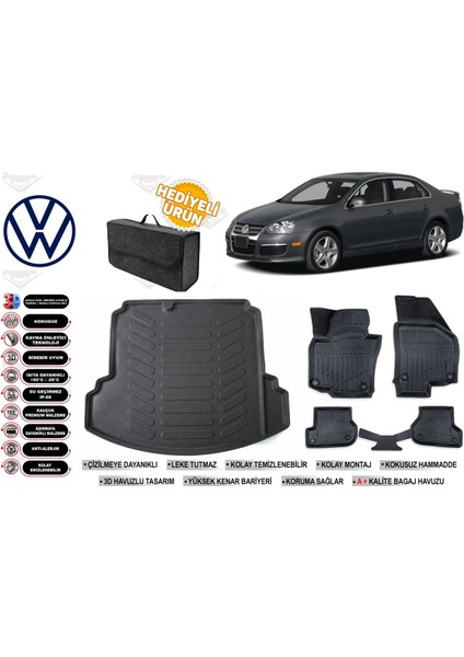 Volkswagen Jetta 2010 Model Bagaj Havuzu+4d Araca Özel Havuzlu Paspas Takımıı Rice