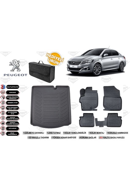 Peugeot 301 2018 Model Bagaj Havuzu+4d Araca Özel Havuzlu Paspas Takımıı Rice