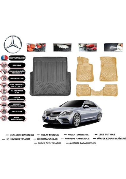 Mercedes S Serisi W 221 2012 Model Bagaj Havuzu(Paspası)+Araca Özel Bej Paspas Takımı Flex